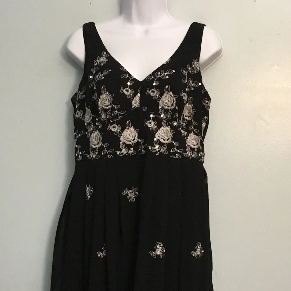 R&M Richards Black Dress with Silver Embroidery